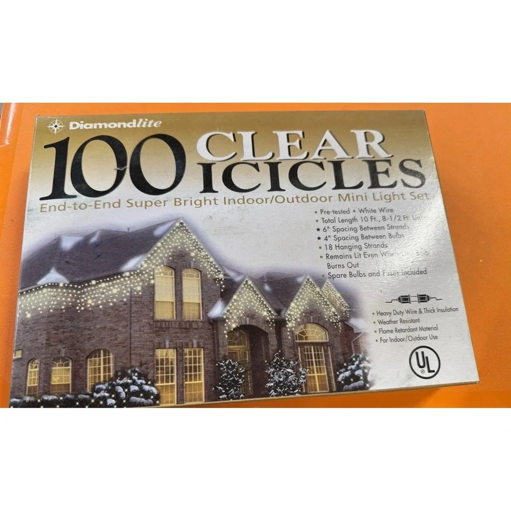 Diamondlite 100 Clear Icicles Bright Indoor/Outdoor Mini Light Set Lot Of 3 NOS